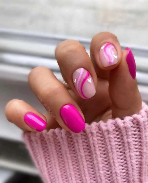 50+ Jaw-Dropping Hot Pink Nails For Summer — Glossy Hot Pink + Swirl Nails