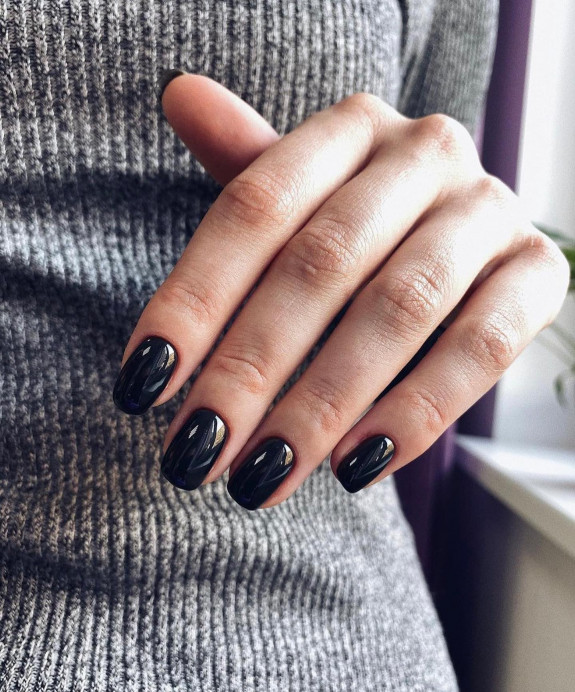 60+ Charming Black Nail Ideas — Black Glossy Short Nails