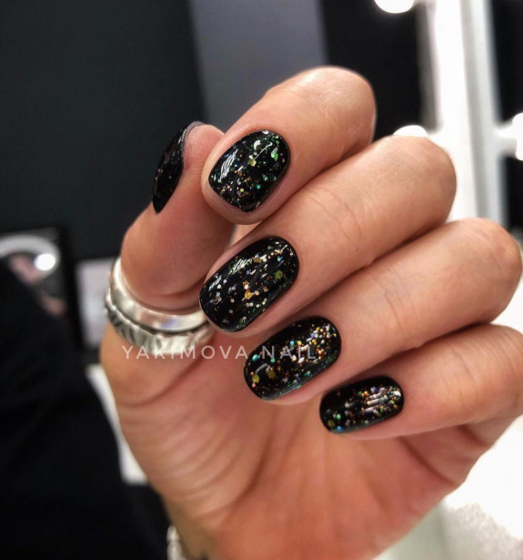 60+ Charming Black Nail Ideas — Confetti Black Nails