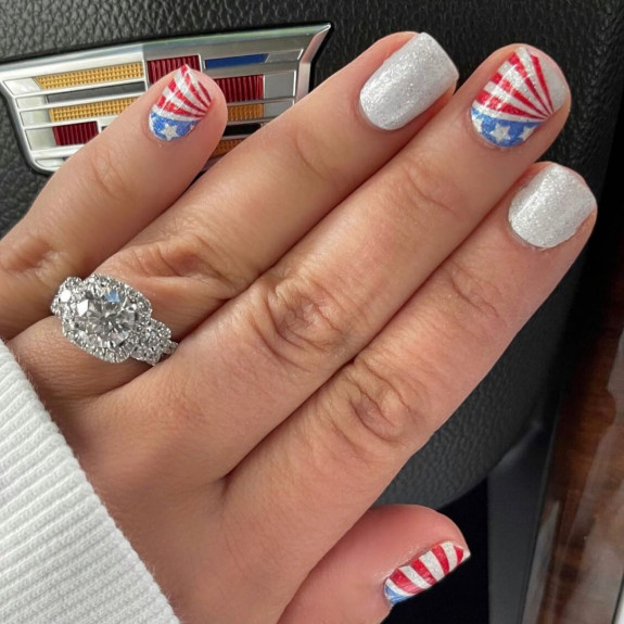 39 Best 4th Of July Nails To Rock The Day — White Glittery + Flag Patriotic Nail Art