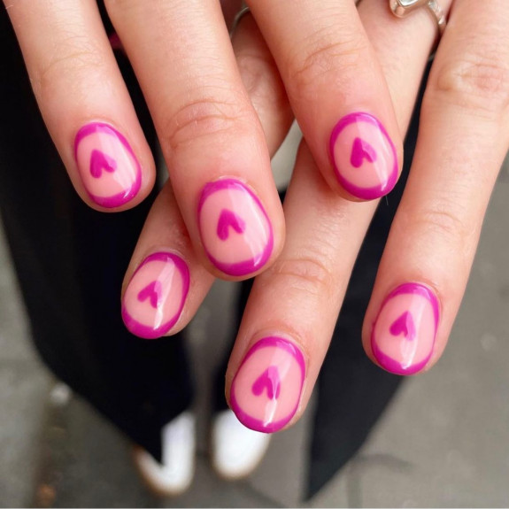 50+ Jaw-Dropping Hot Pink Nails For Summer — Hot Pink Outline Heart Nails