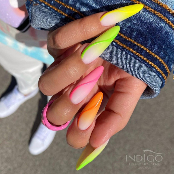 40+ Trendy Summer Almond Nail Designs — Ombre Neon Almond Nails