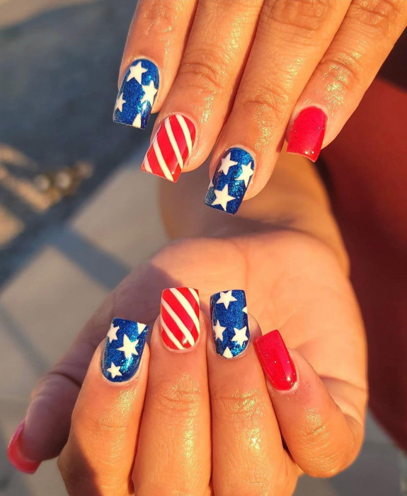 39 Best 4th Of July Nails To Rock The Day — Bold Patriotic Tapered Square Nails