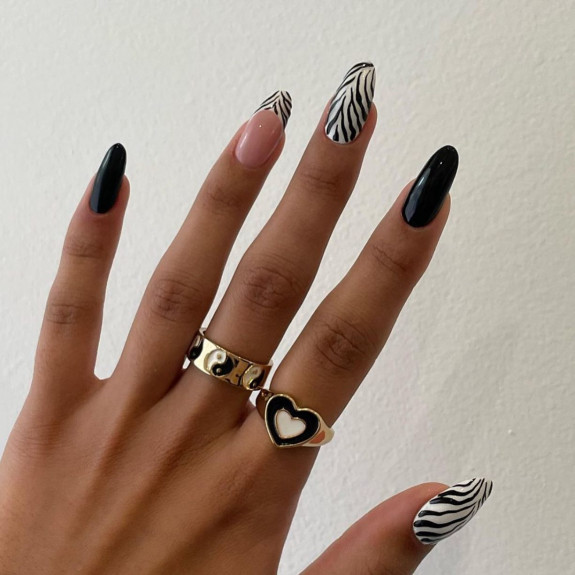 60+ Charming Black Nail Ideas — Zebra Black Nails