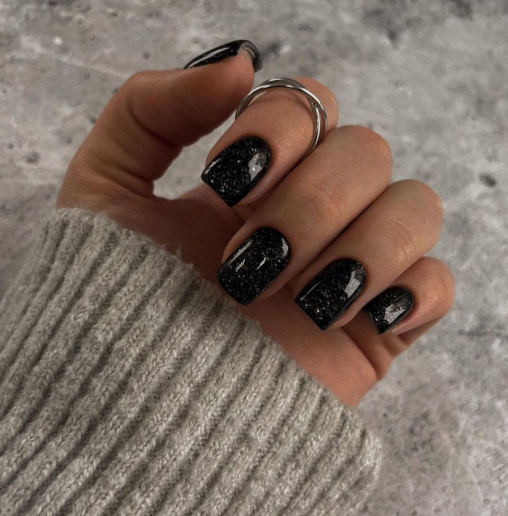 60+ Charming Black Nail Ideas — Granite Black Nails