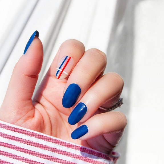 39 Best 4th Of July Nails To Rock The Day — Red & Blue Strips + Blue Polish Nails