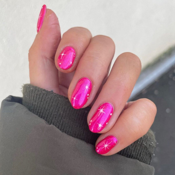 50+ Jaw-Dropping Hot Pink Nails For Summer —Sparkle Hot Pink Nails