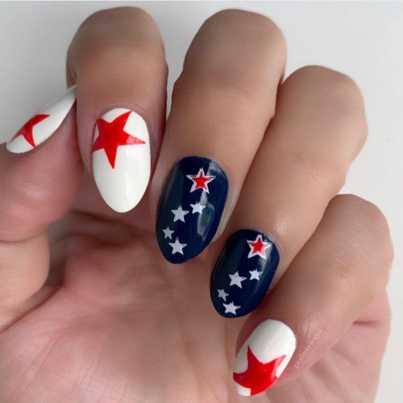 39 Best 4th Of July Nails To Rock The Day — Red Star Blue and White Nail Art