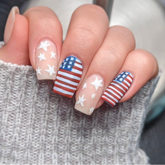 39 Best 4th Of July Nails To Rock The Day — American Flag + Star Nude Nail Art