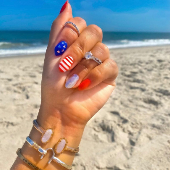 39 Best 4th Of July Nails To Rock The Day — Red Stripped, Gold Star Blue Nail Art