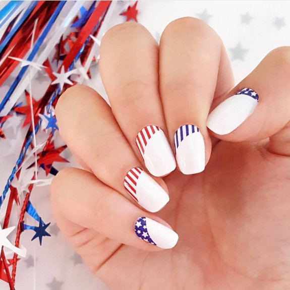 39 Best 4th Of July Nails To Rock The Day — Blue Red and White Star & Stripe Nail Art