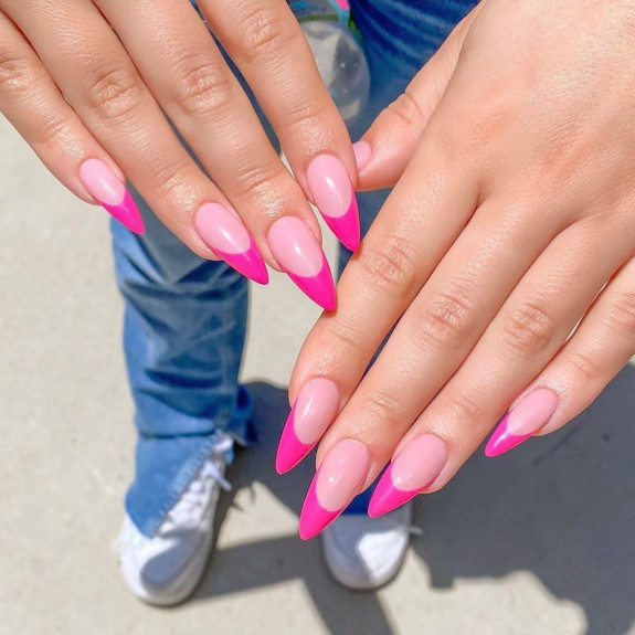 short hot pink nails, hot pink nails, hot pink nail designs 2022, hot pink french tip nails, hot pink acrylic nails, hot pink nails with design, hot pink nails with glitter, summer hot pink nails, hot pink nails with silver glitter, swirl hot pink nails , hot pink almond nails, funky hot pink nails