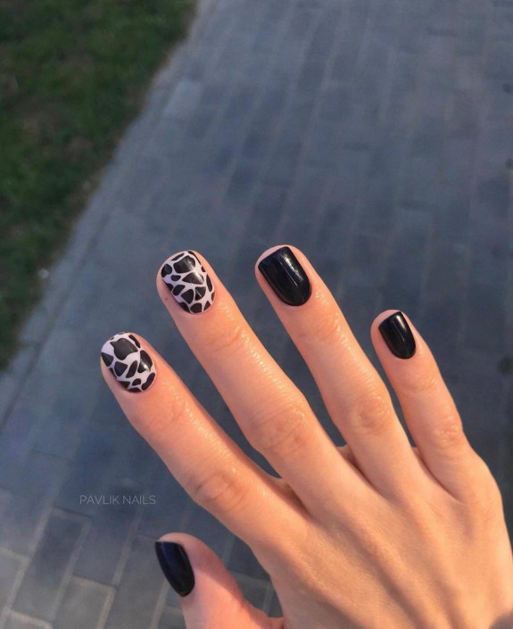 60+ Charming Black Nail Ideas — Cow Print + Black Nails