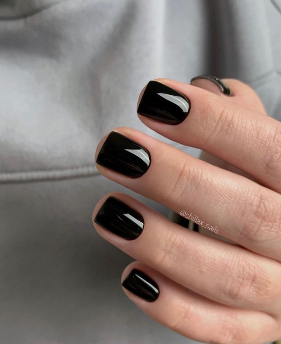 60+ Charming Black Nail Ideas — Square Black Nails