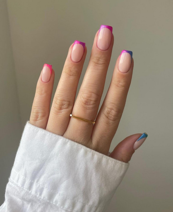 40 Best June Nail Designs — Gradient Color French Tip Nail Art