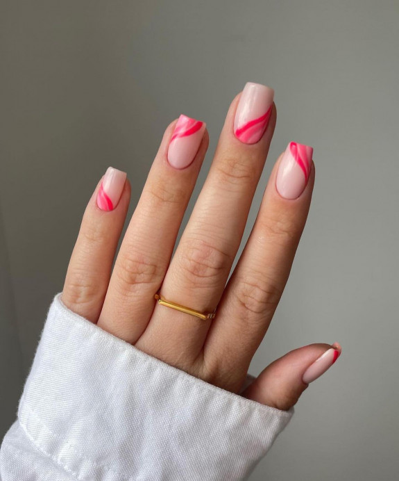 40 Best June Nail Designs — Rainbow Pink Nude Base Nail Art