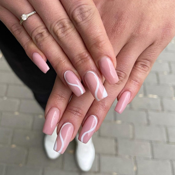 40 Best June Nail Designs — White Swirl Nail Art