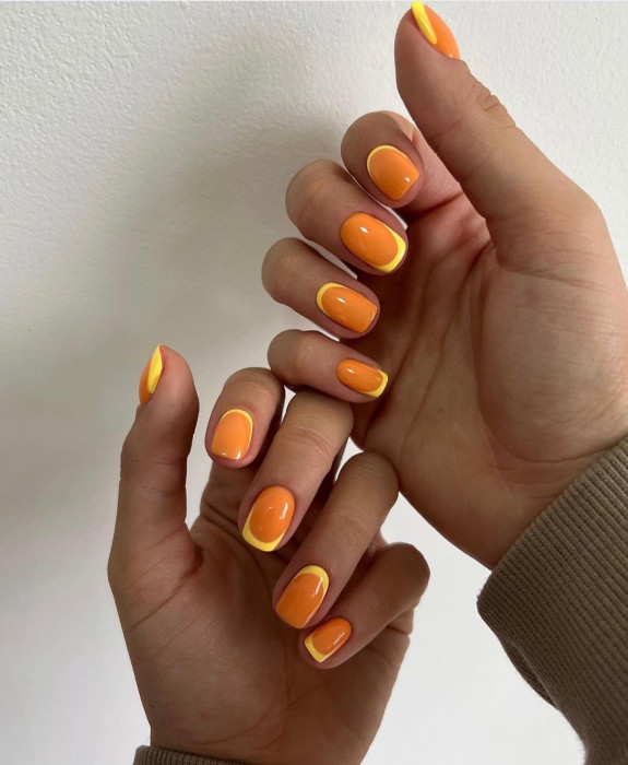 40 Best June Nail Designs — Yellow French Tip Orange Nails