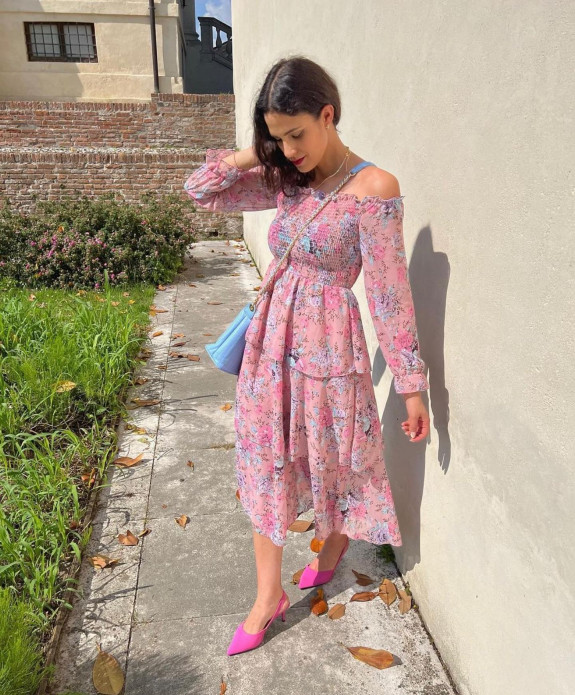 50 Cute Summer Dress Ideas to Wear in 2022 — Off The Shoulder Flowy Flowery Tier Dress