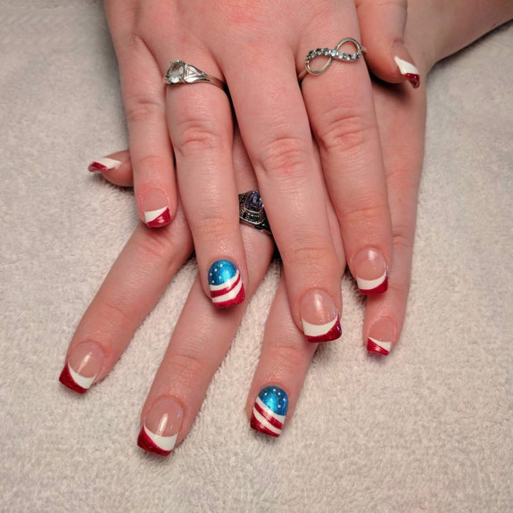 35 Memorial Day Nail Art Designs — White and Red French + American Flag Nails