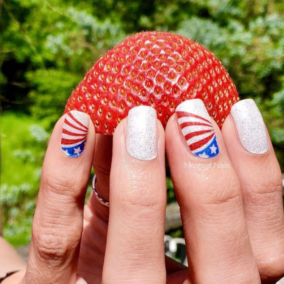 35 Memorial Day Nail Art Designs — Shimmery White + American Flag inspired Nail Art