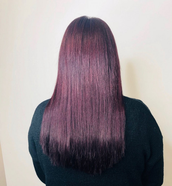 35 Plum Black Hair Color Ideas — Medium Straight Plum Hair Color