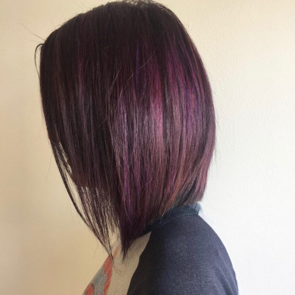 35 Plum Black Hair Color Ideas — Textured Lob Plum Hair