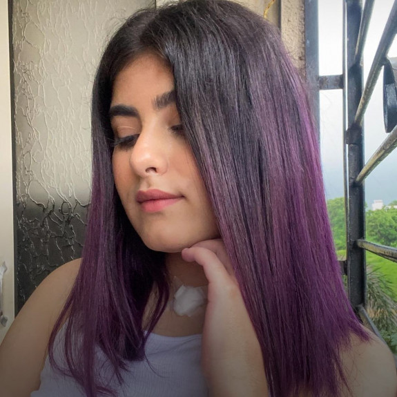 35 Plum Black Hair Color Ideas — Ombre Violet Plum Lob Haircut