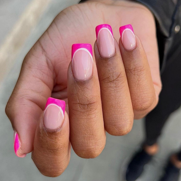 54 Cute French Tip Nail Ideas — Hot Pink French Tip Tapered Nails