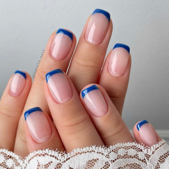 54 Cute French Tip Nail Ideas — Blue French Tip Gel Nails