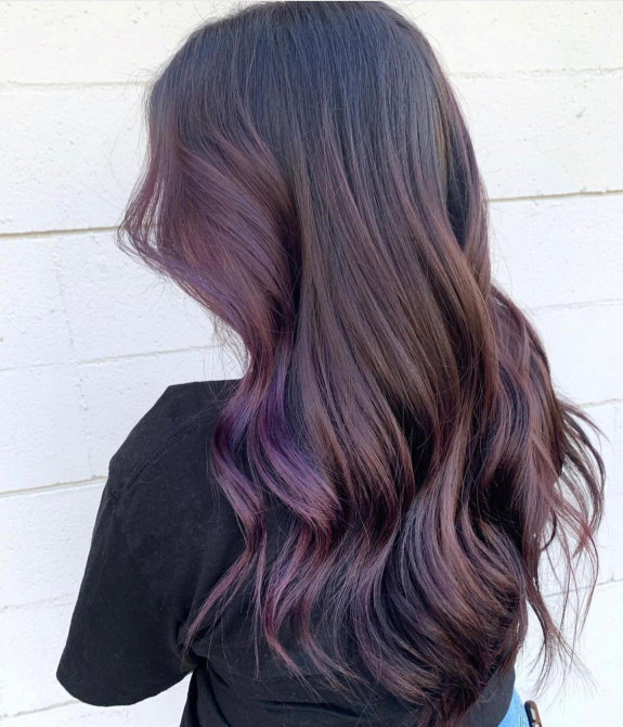 35 Plum Black Hair Color Ideas — Plum Balayage Long Hair