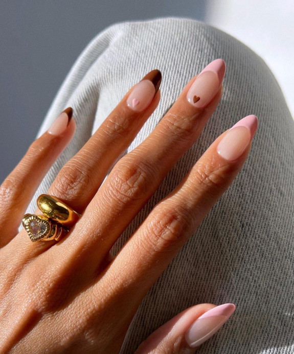 54 Cute French Tip Nail Ideas — Brown and Pink French Tip Nails