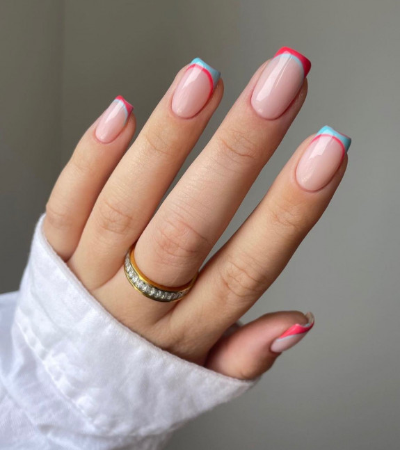 54 Cute French Tip Nail Ideas — Aqua and Pink French Tip Nails