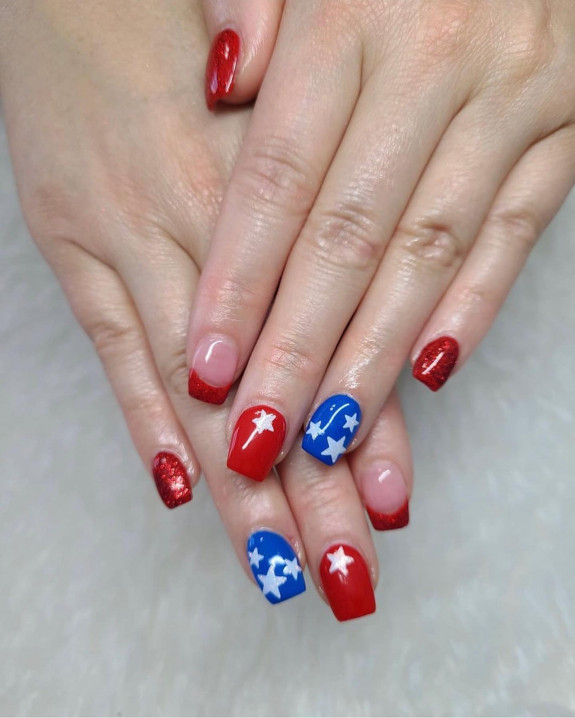 35 Memorial Day Nail Art Designs — White Star Blue Nails + Red Nails