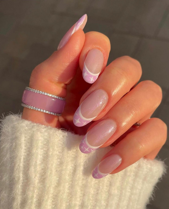 54 Cute French Tip Nail Ideas — Soft Pink Sparkle French Tips