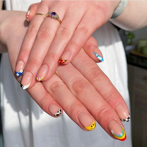 cute french tip nail ideas, french nail designs 2022, cute french tip nail ideas, rainbow nails, french tip nails, red tip nails, skittle french tip nails, french tip nail designs for short nails, french tip acrylic nails, white french tip nails, modern french manicure, colored french tip nails