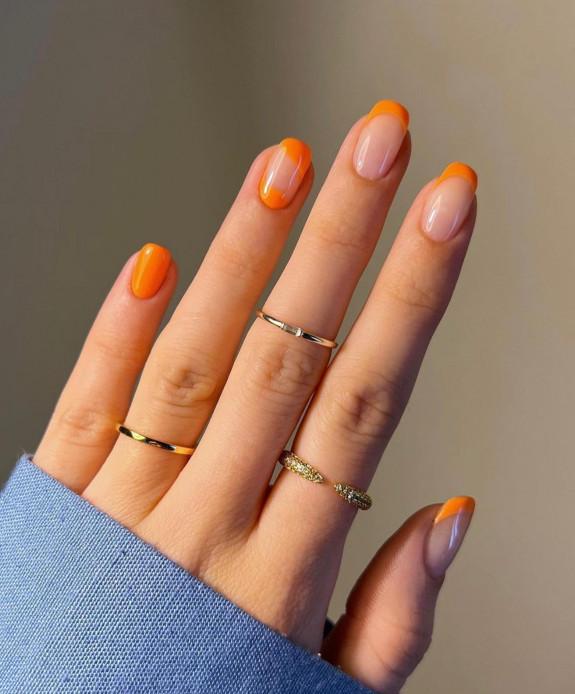 54 Cute French Tip Nail Ideas — Orange French Tip Nails