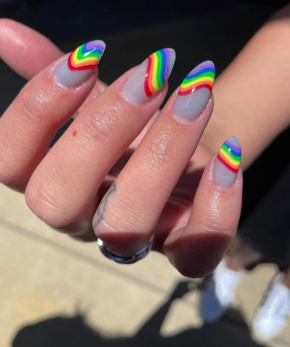 38 Pride Nail Ideas — Rainbow Tip Grey Nails