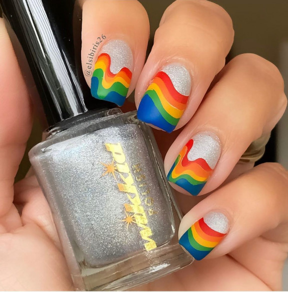 38 Pride Nail Ideas — Abstract Rainbow Silver Nails