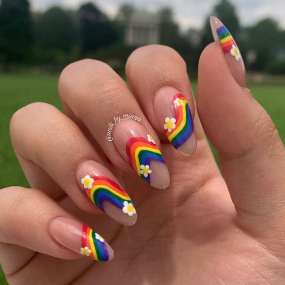 38 Pride Nail Ideas — Rainbow and Flower Almond Nails