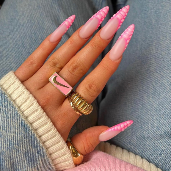 54 Cute French Tip Nail Ideas — Pink Croc Print Stiletto Nails