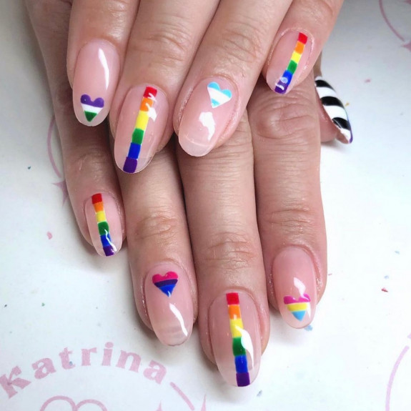 38 Pride Nail Ideas — Rainbow Heart and Strip Nails