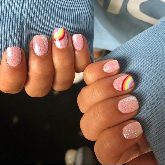 38 Pride Nail Ideas — Glitter Nails with Rainbow Accents