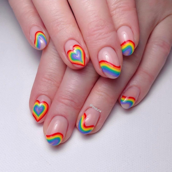 38 Pride Nail Ideas — Rainbow Heart & Swirl Tip Nails