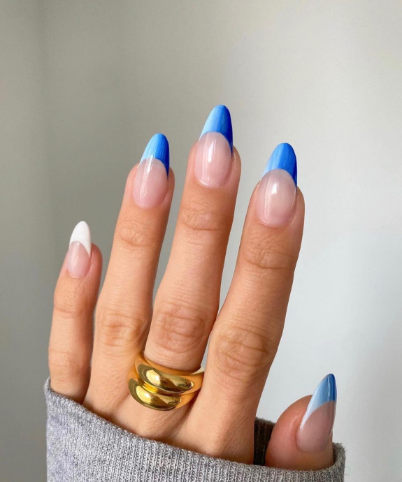 54 Cute French Tip Nail Ideas — Ombre Blue French Tip Nails