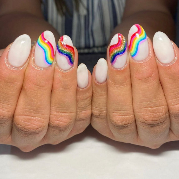 38 Pride Nail Ideas — Rainbow White Nails