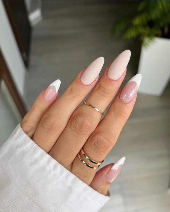 31 White Nails With Design — Shimmery White French Tip Nails