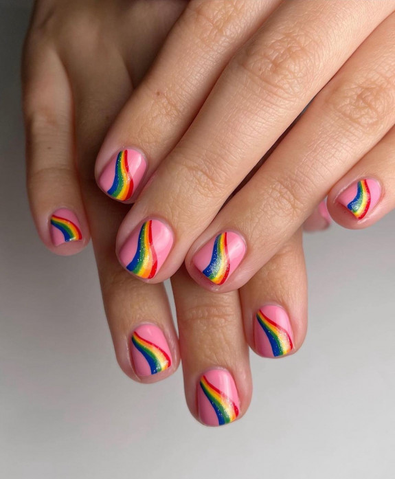 38 Pride Nail Ideas — Rainbow Pink Short Nails