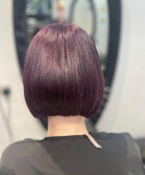 35 Plum Black Hair Color Ideas — Round Bob Plum Hair