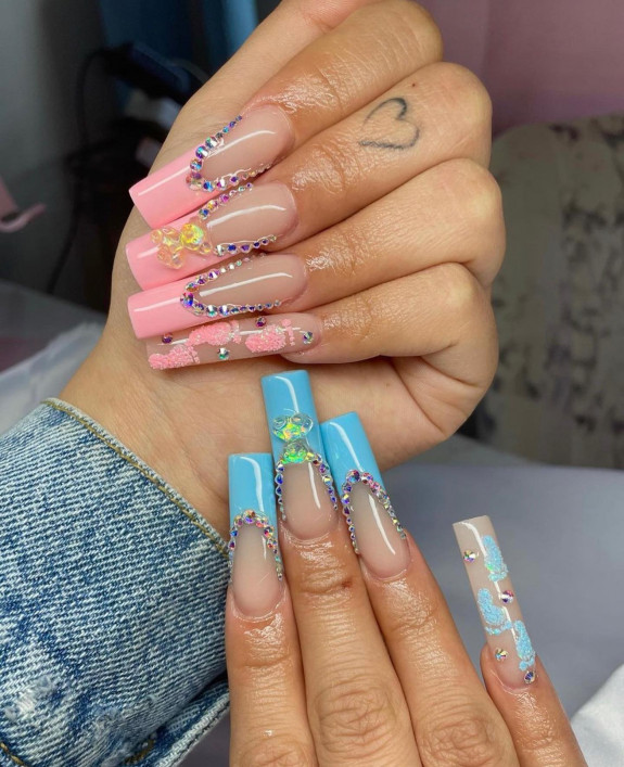 36 Gender Reveal Nail Ideas — Blue and Pink French Tip Nails